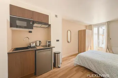 Cuisine ou kitchenette dans l'établissement Charming 21m Studio in Paris 20 with shared terrace