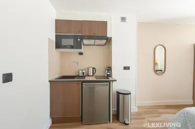 Cuisine ou kitchenette dans l'établissement Charming 21m Studio in Paris 20 with shared terrace