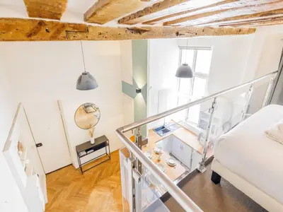 Un ou plusieurs lits dans un hébergement de l'établissement Quiet apartment 1BR 4P - Quartier du Mail