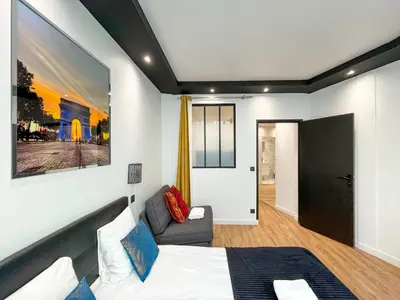 Un ou plusieurs lits dans un hébergement de l'établissement UrbanFlat 173 - Beautiful Apartment near Montparnasse